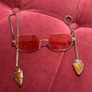 My Willows Red Lens Glasses w/ Arrowhead Chain | Boho Statement Eyewear